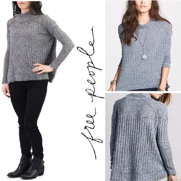 FREE PEOPLE Ribbed Mock Neck Thin Knit Sweater - Picture 1 of 11